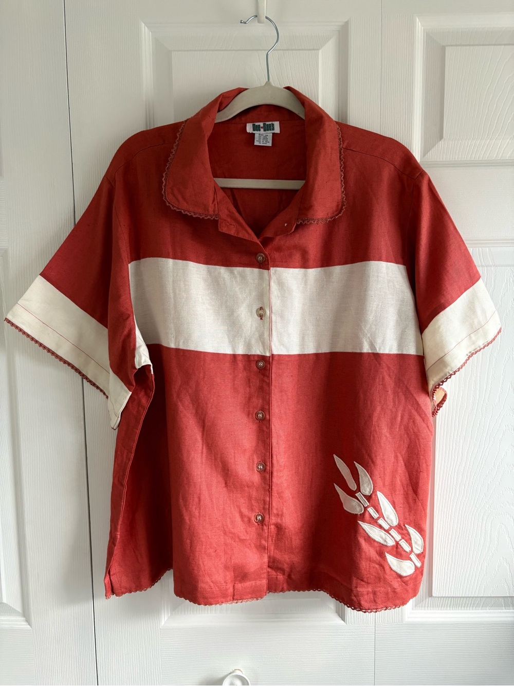 VNTG DeeDee’s Linen Blend Orange Lace Boxy Button Shirt 3X Resort Cruise Coastal
